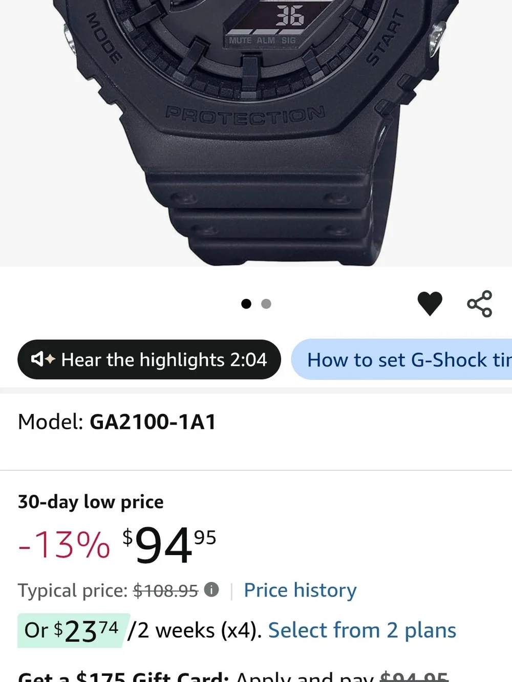 G-Shock Men's Black Resin Chronograph Watch